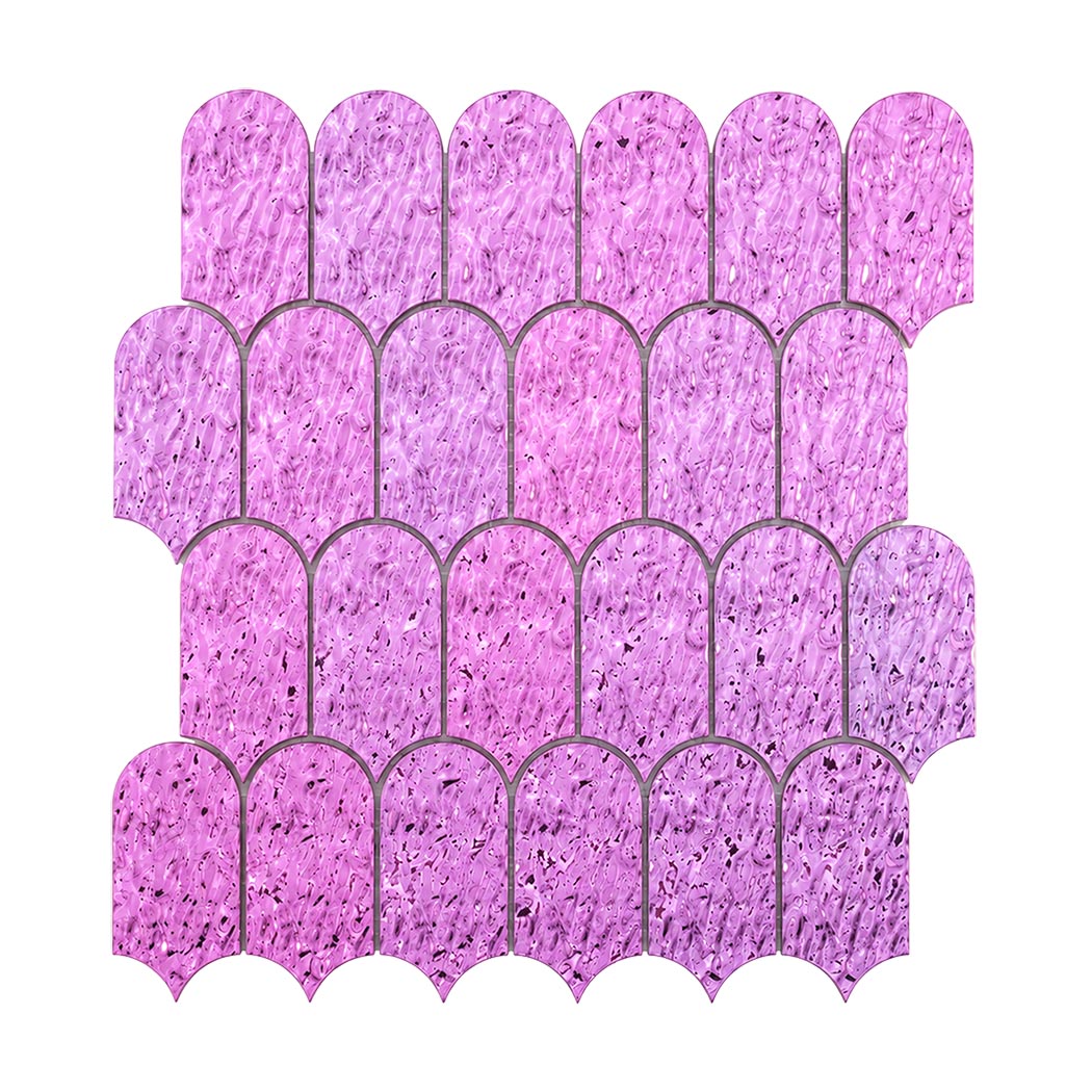 Front view of lilac water ripple scallop metal mosaic tile sheet