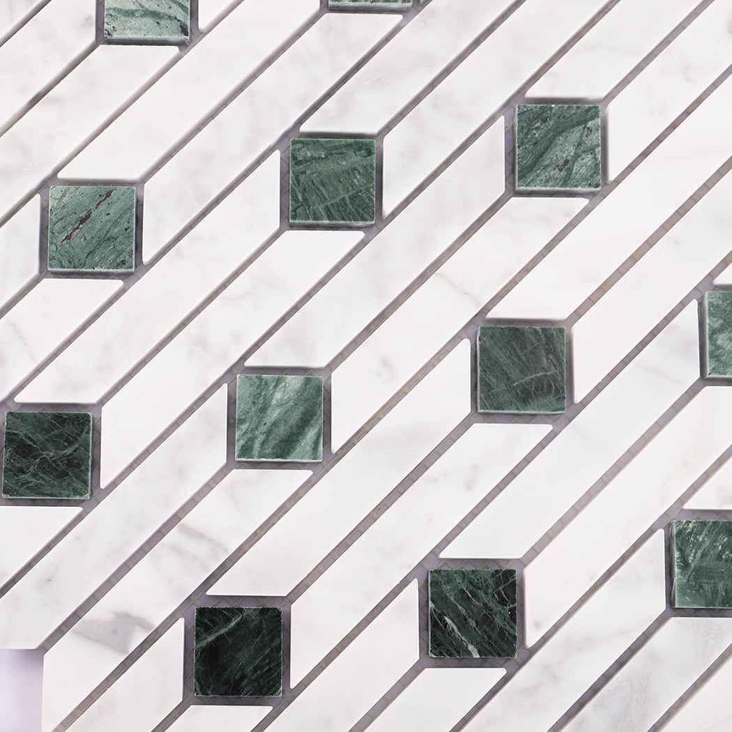 Detailed pattern of white marble and green marble inlay