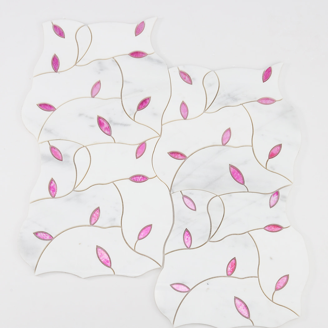 Full layout of marble and glass mosaic tiles forming a continuous flowing pattern