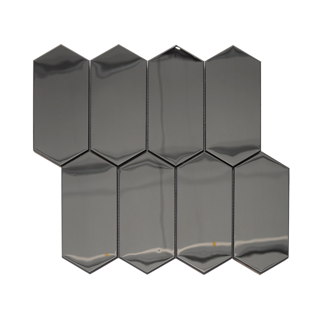 Mirror black hexagon stainless steel mosaic tiles arranged in geometric pattern