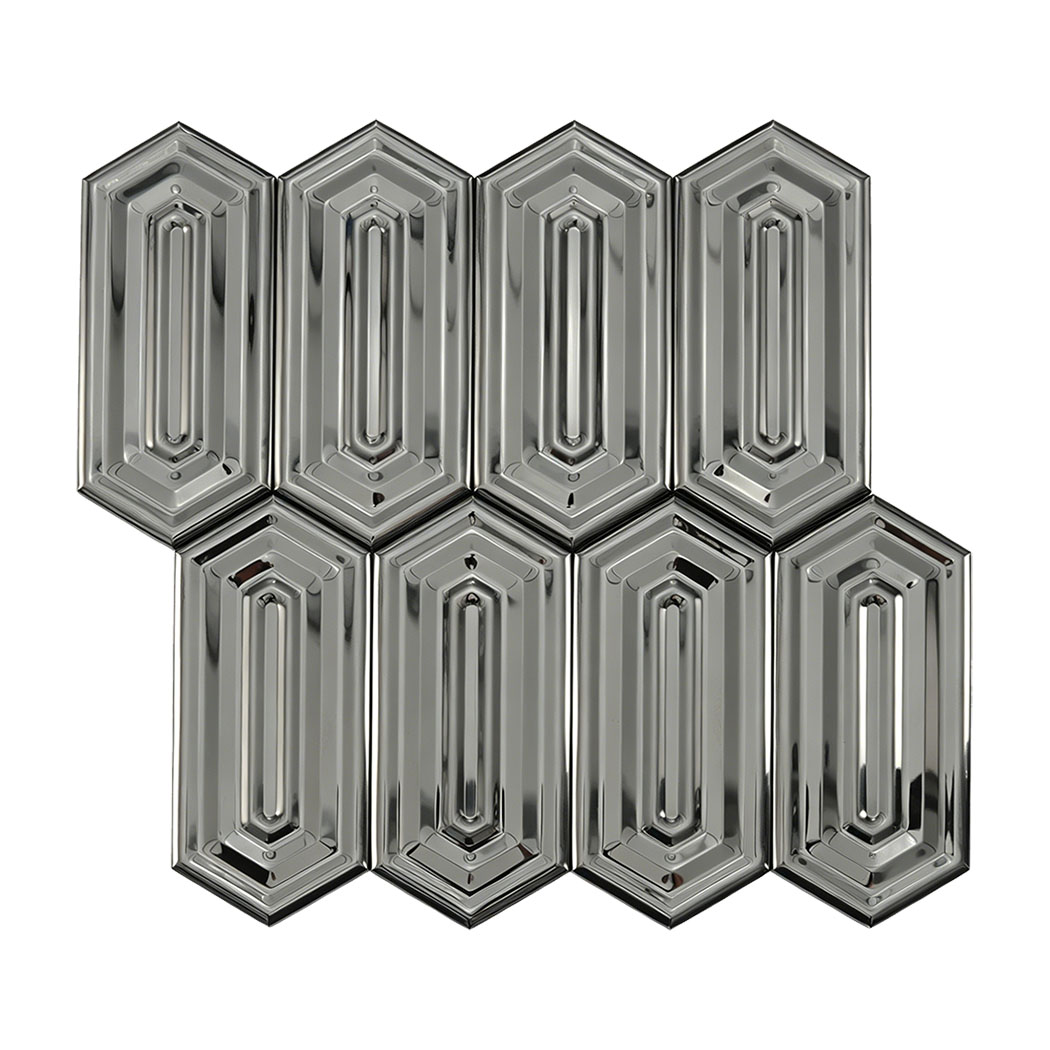 Mirror black picket stainless steel mosaic tile sheet full view