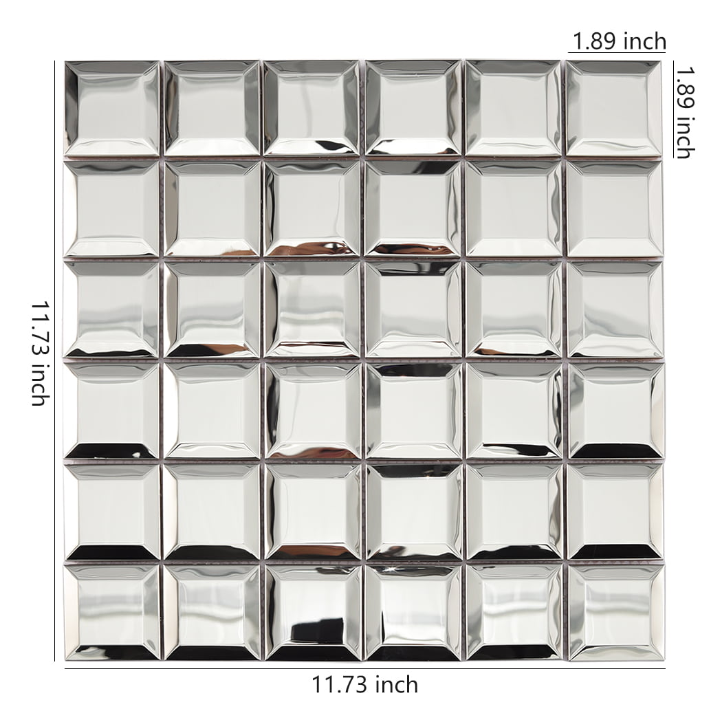 Mirror silver beveled stainless steel square mosaic tile full sheet view