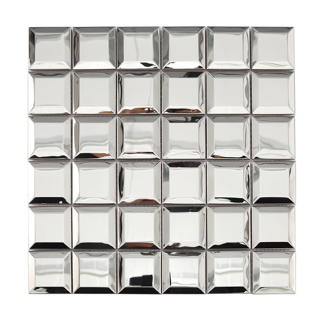Front view of mirror silver square stainless steel mosaic tile