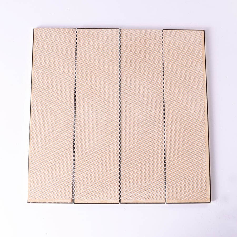 Back side of mirror silver stainless steel rectangle tile with mesh backing