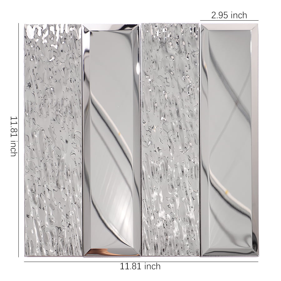 Mirror silver stainless steel rectangle tile with inch size measurements