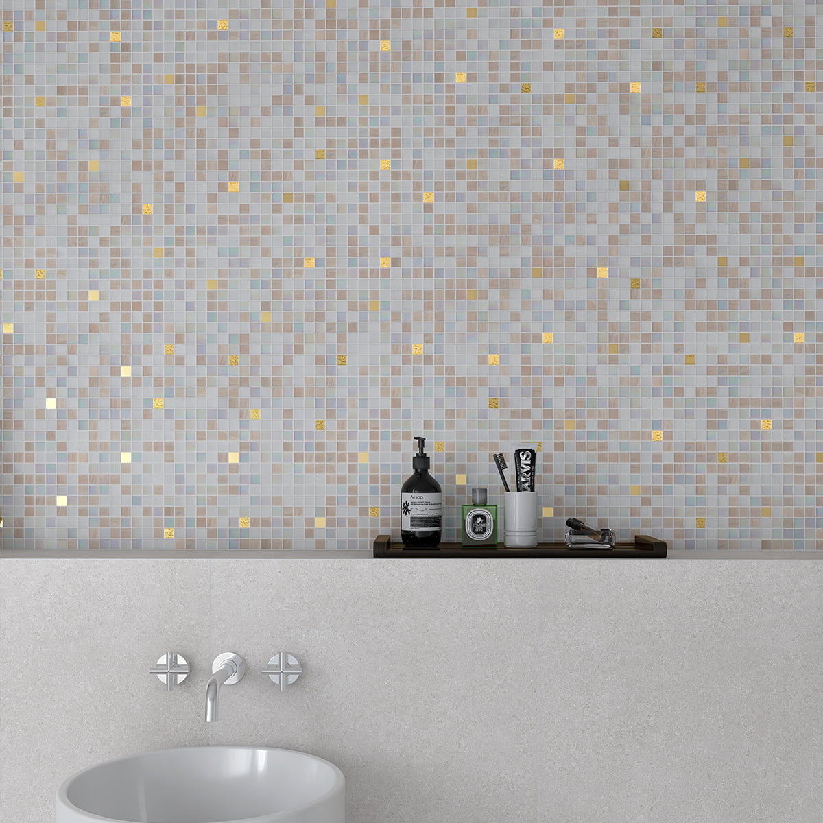 Beige Mixed 24K Gold Foil Glass Mosaic Tiles