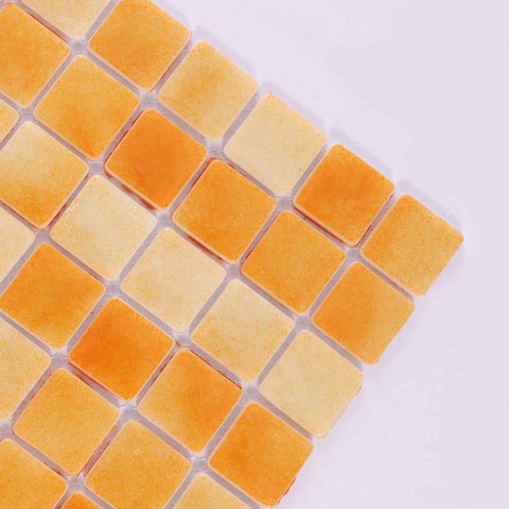 Orange Square Recycled Glass Mosaic Tile Corner Close Up