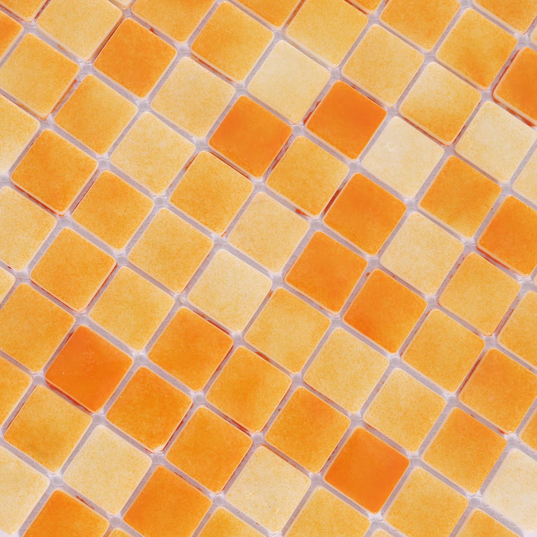 Detailed close up of orange recycled glass mosaic tile surface