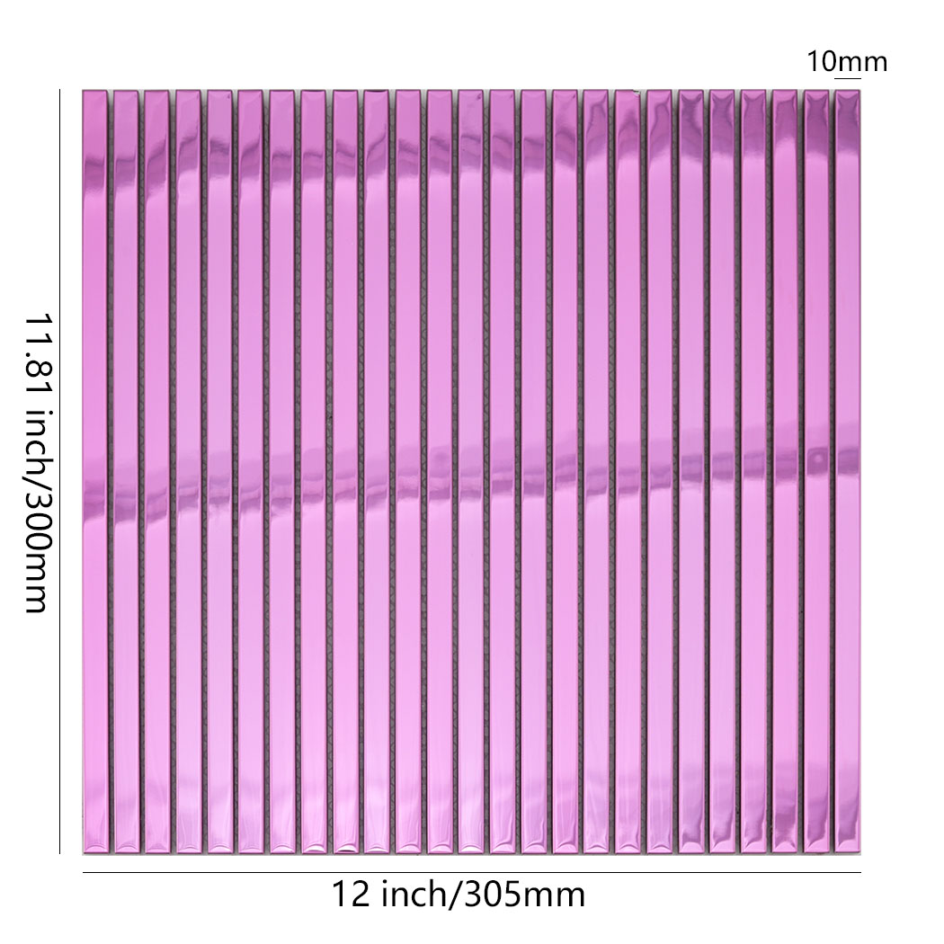 Pink mirror stainless steel pencil tile sheet with 12 by 11.81 inch dimensions