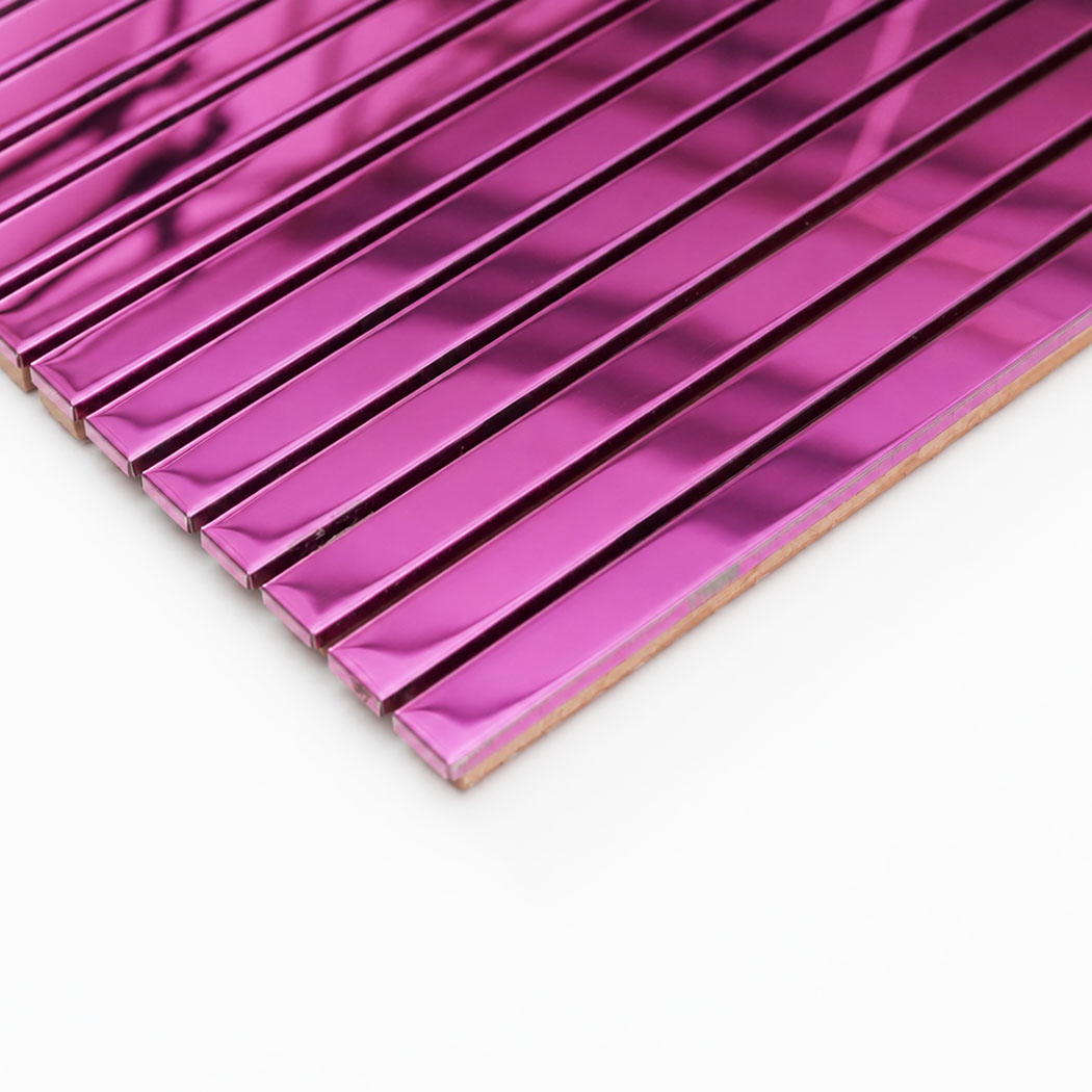 Edge detail of pink mirror stainless steel pencil tile sheet
