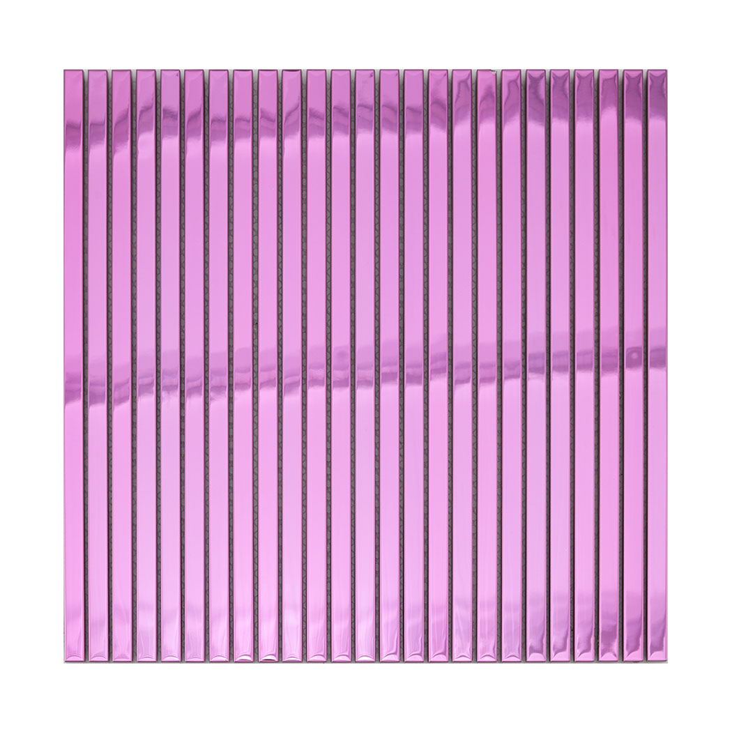 Front view of pink mirror stainless steel pencil tile sheet