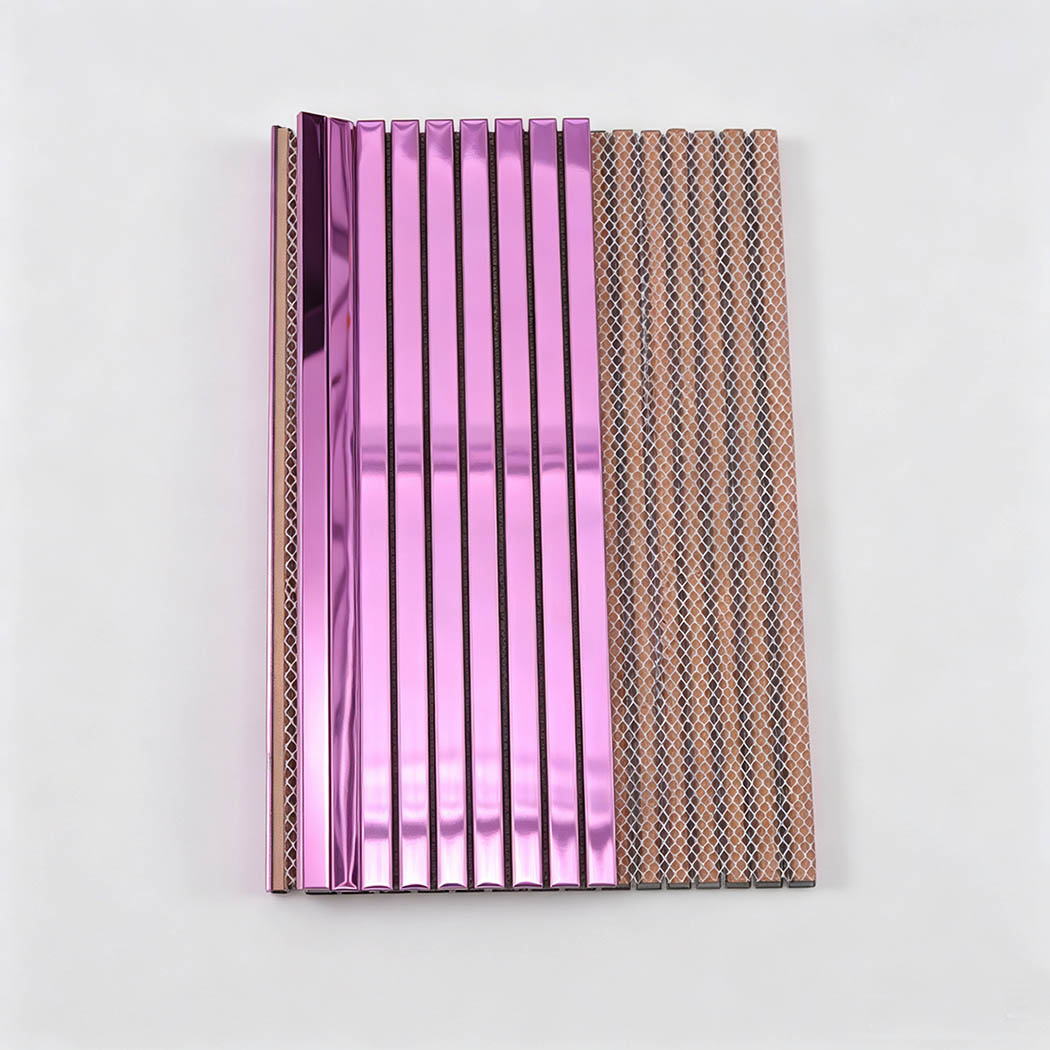 Pink mirror stainless steel pencil tile sheet with mesh backing