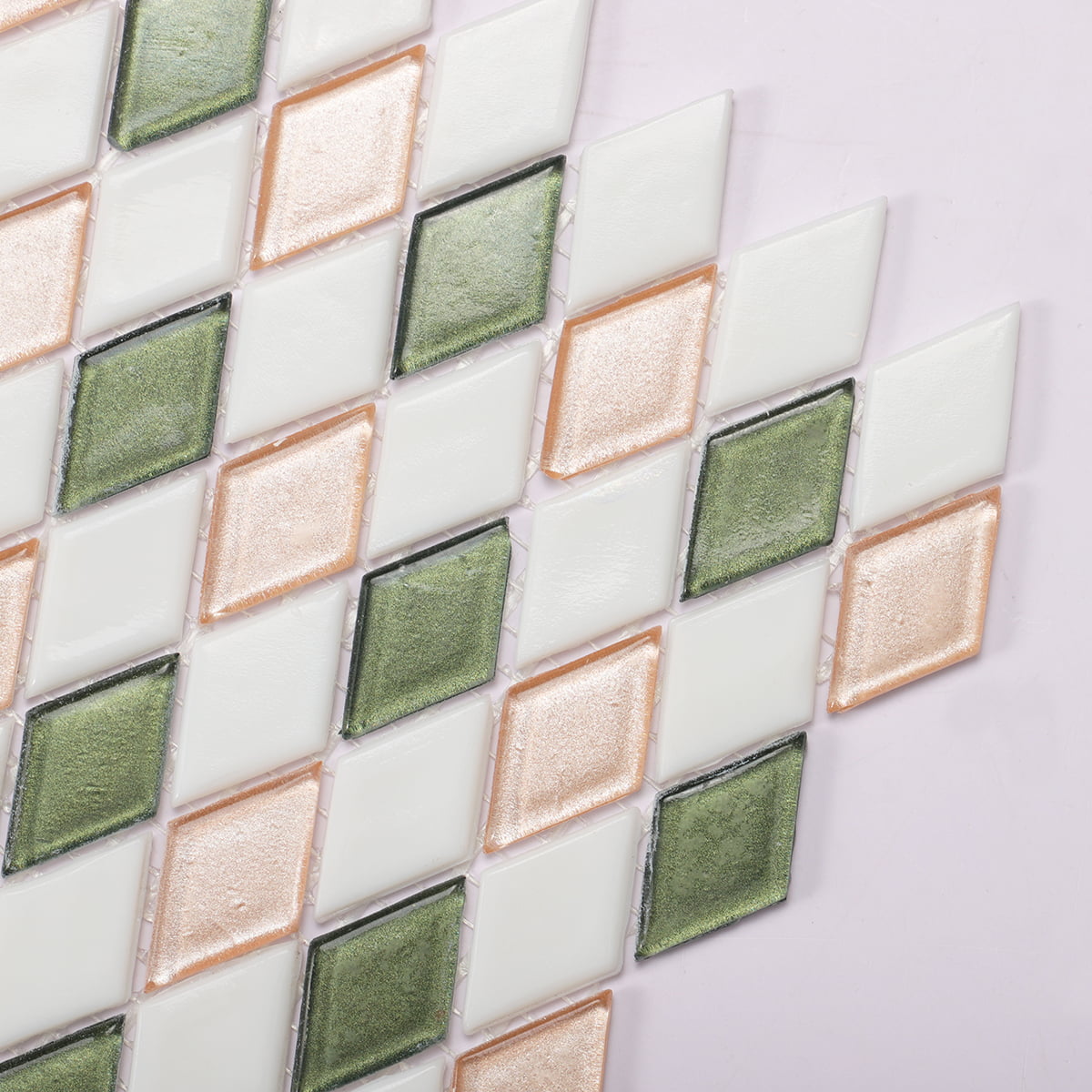 Pink and Green Checkerboard Pattern Mosaic Tiles Close Up