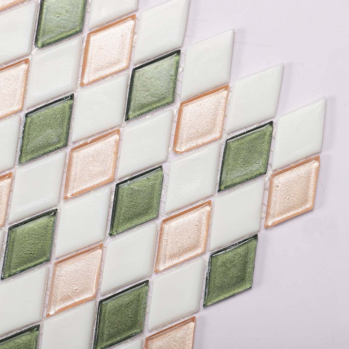 Pink and Green Diamond Glass Mosaic Tiles Checkerboard Pattern