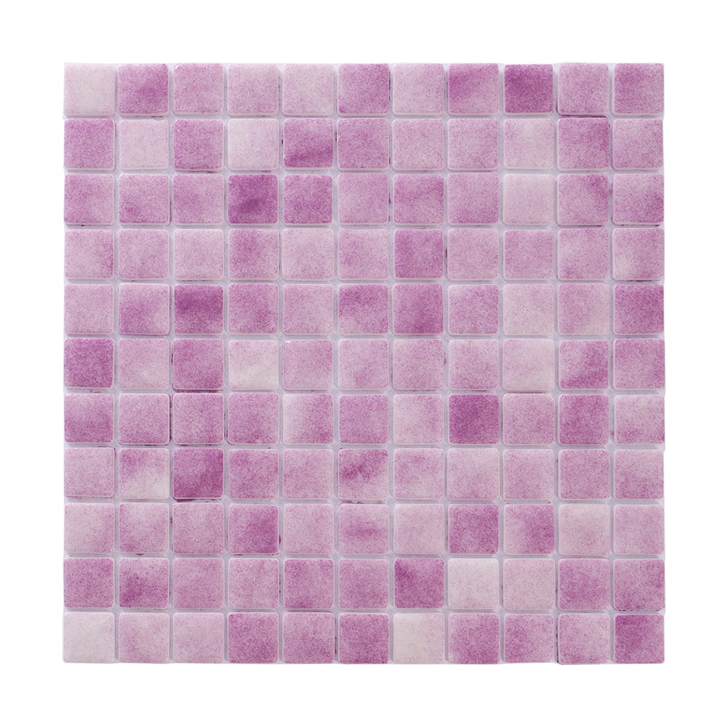 Front view of a purple recycled glass mosaic tile sheet.