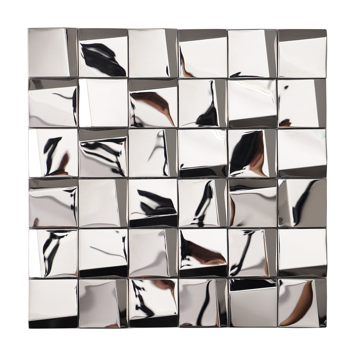 Reflections on the shiny chrome tiles, perfect for modern interiors