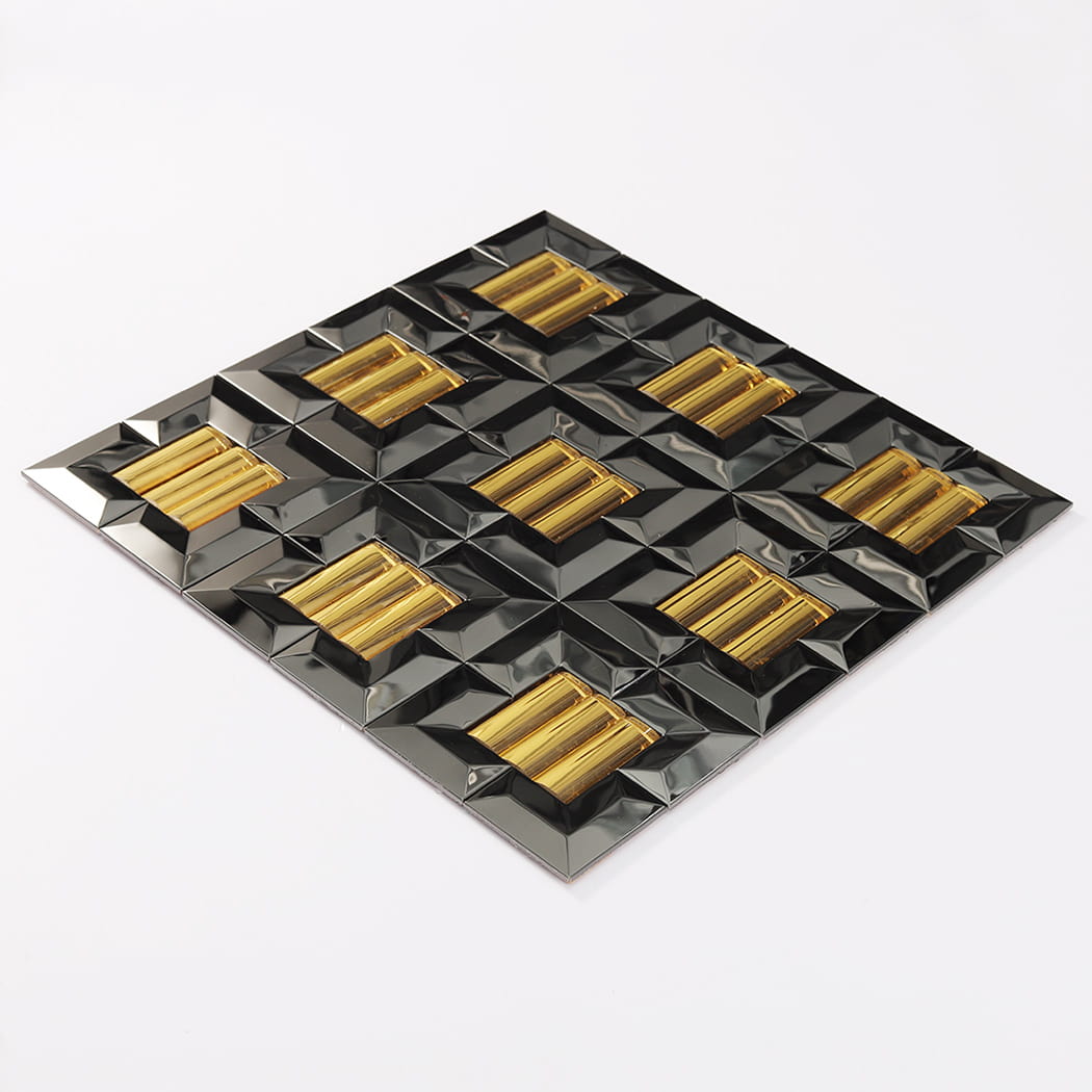 A full mosaic tile sheet angled to show how the 3D facets catch and reflect light