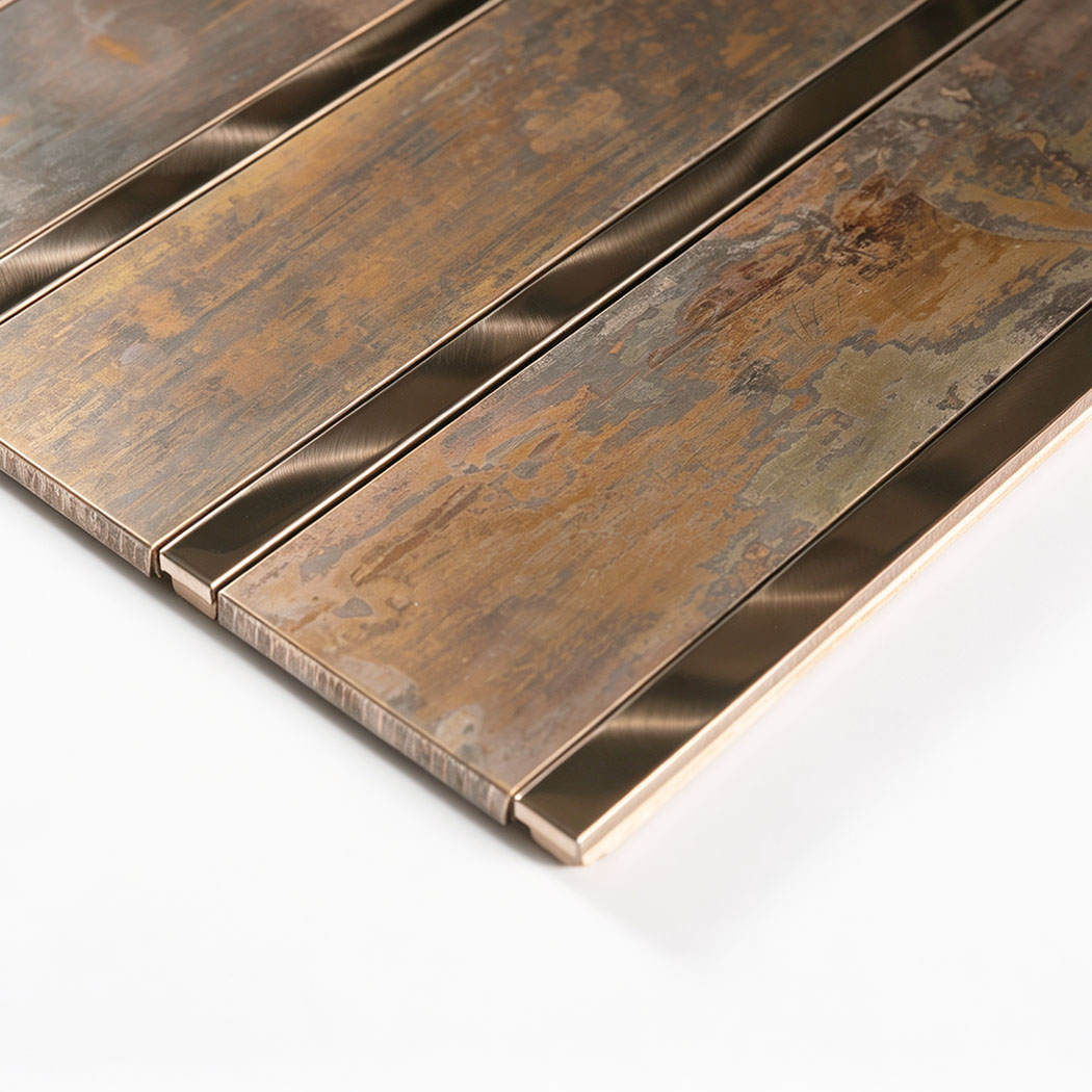 Side profile of retro copper vertical stacked metal tile sheet