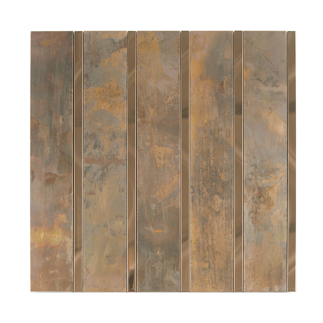 White background image for retro copper metal vertical stacked tile