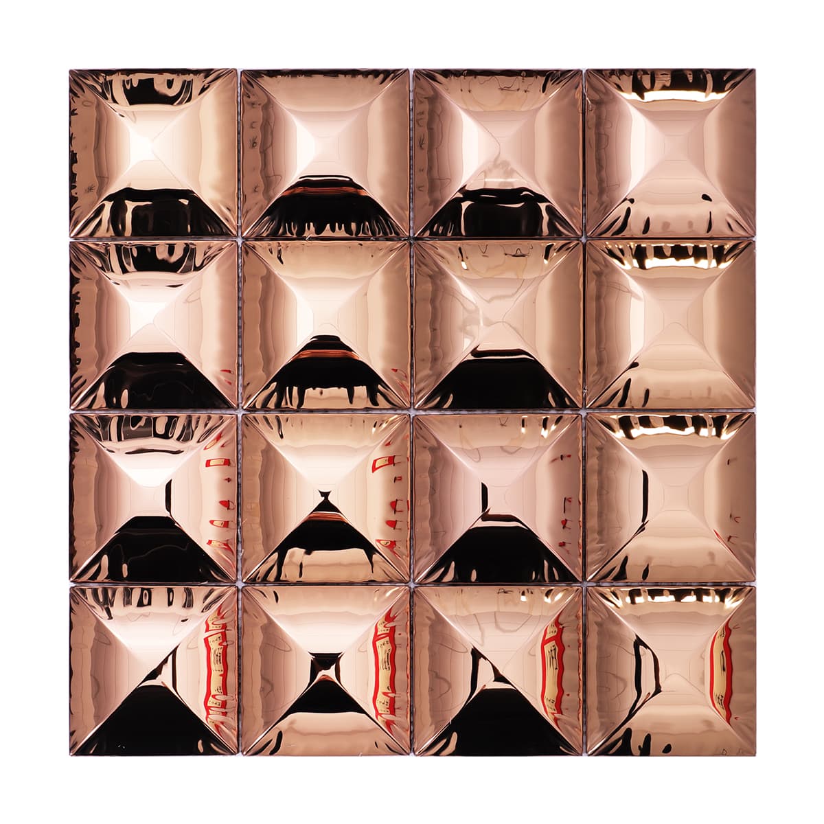 Front view of full rose gold pyramid stainless steel mosaic sheet
