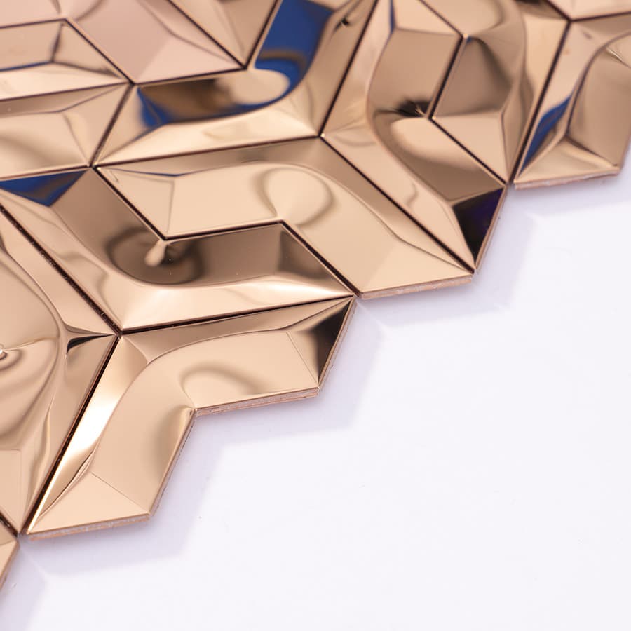 Edge close up of rose gold 3D wall tile