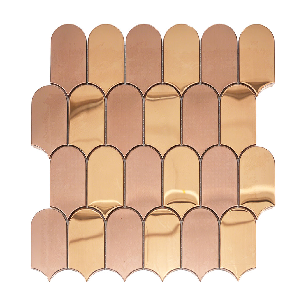 Rose gold arch metal mosaic tile sheet with brushed and mirror mixed finish