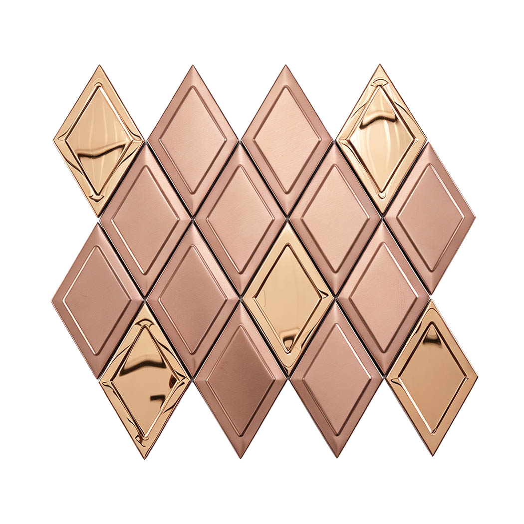 Rose gold diamond stainless steel mosaic tile sheet with brushed and polished finishes