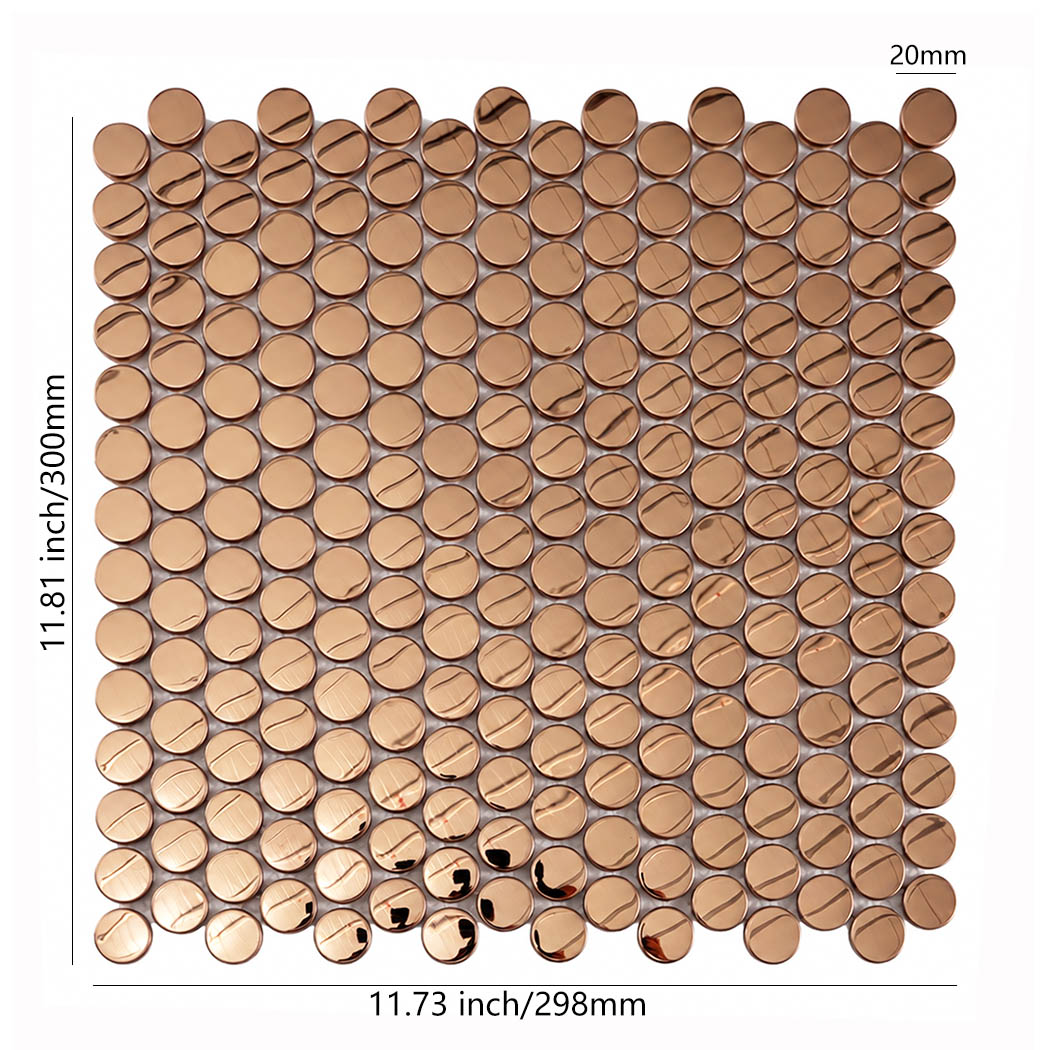 Rose gold mirror penny round metal mosaic tile with 11.73 inch dimensions
