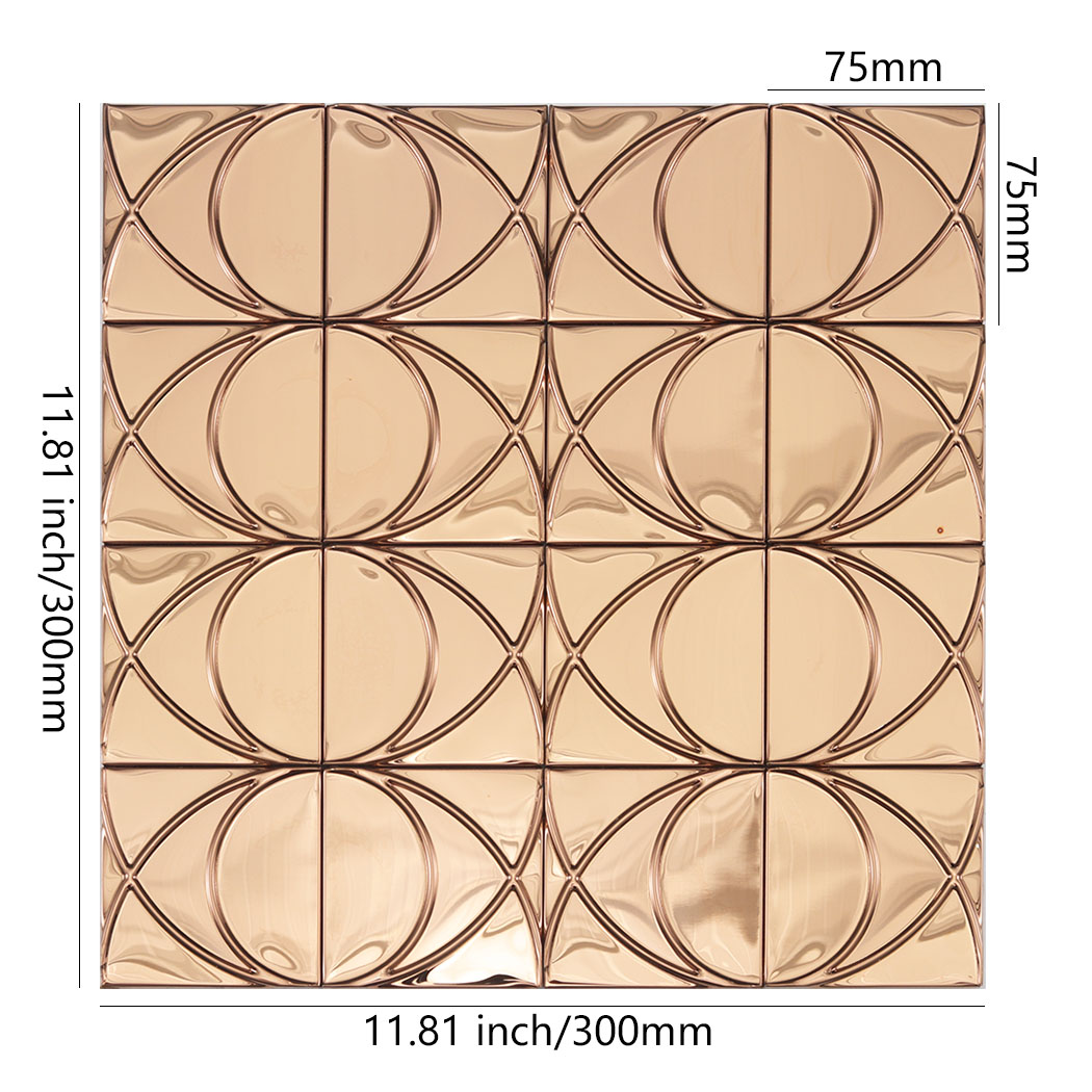 Rose gold mirror stainless steel square pattern mosaic tile with 11.81 inch dimensions