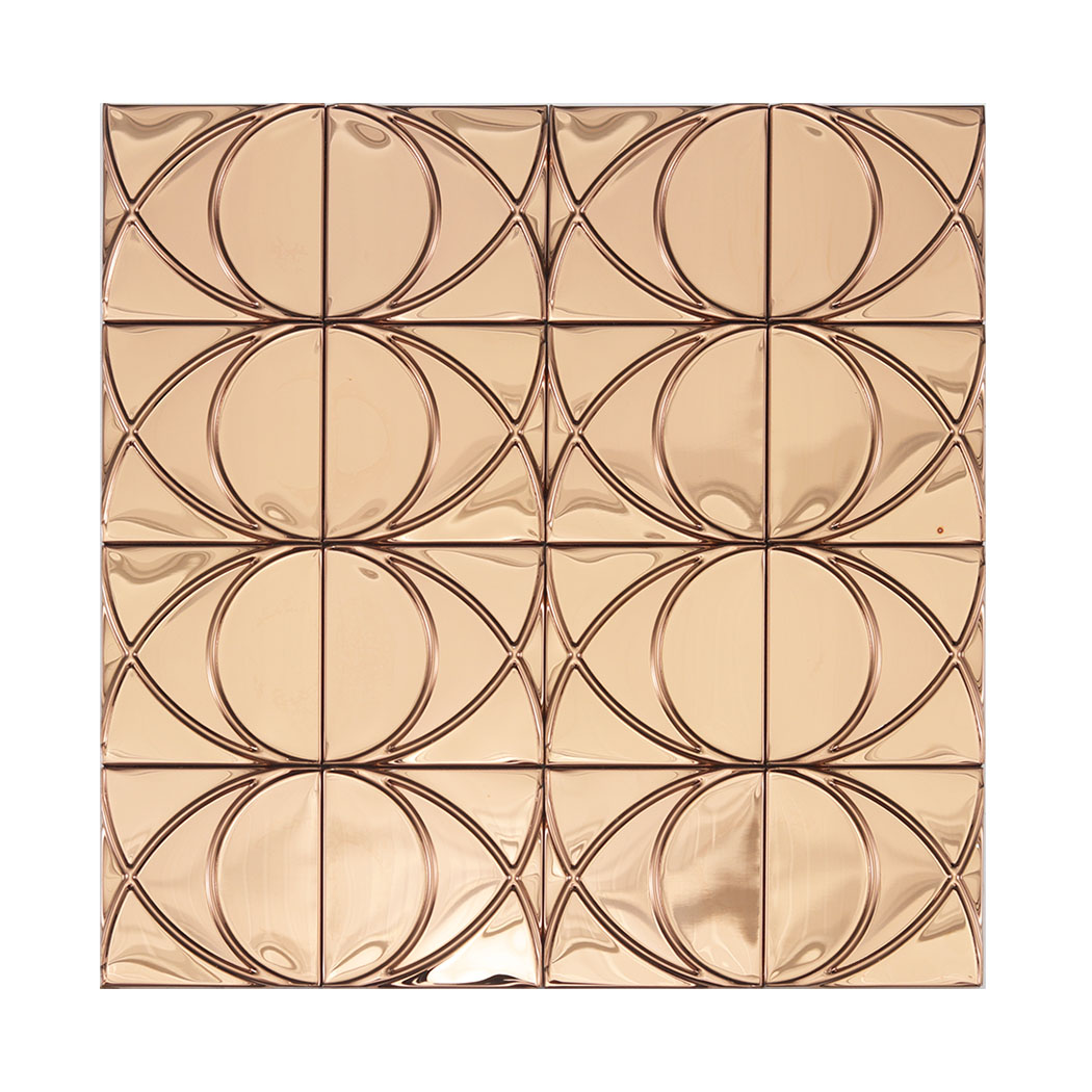 Front view of rose gold mirror stainless steel square pattern mosaic tile