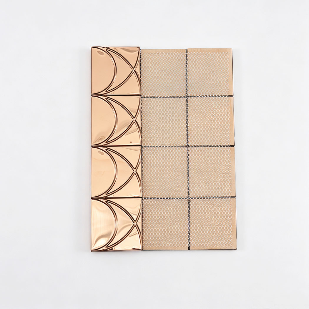Rose gold mirror stainless steel square pattern mosaic tile with mesh backing