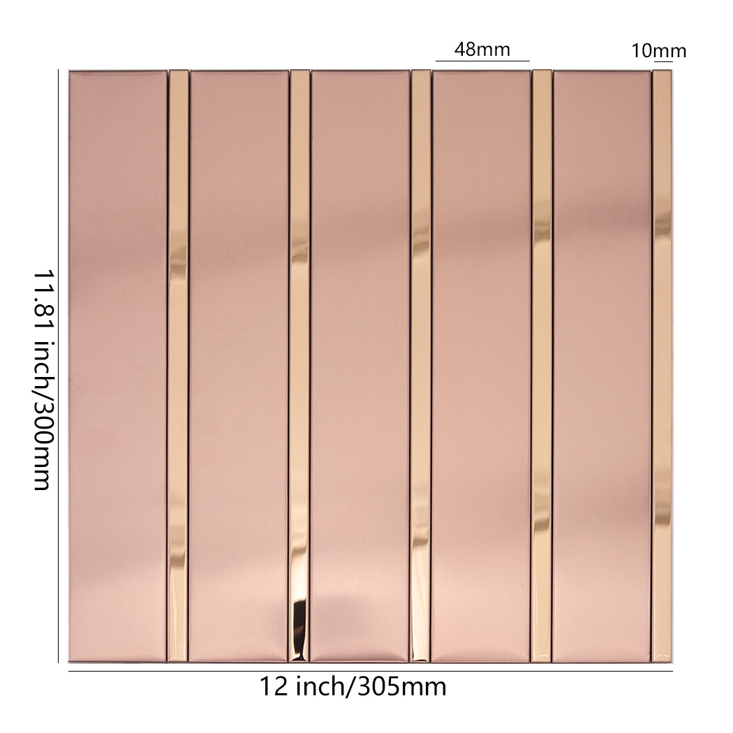 Rose gold stainless steel striped tile sheet with size markings