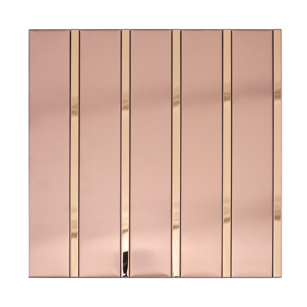 White background image for rose gold stainless steel striped tile