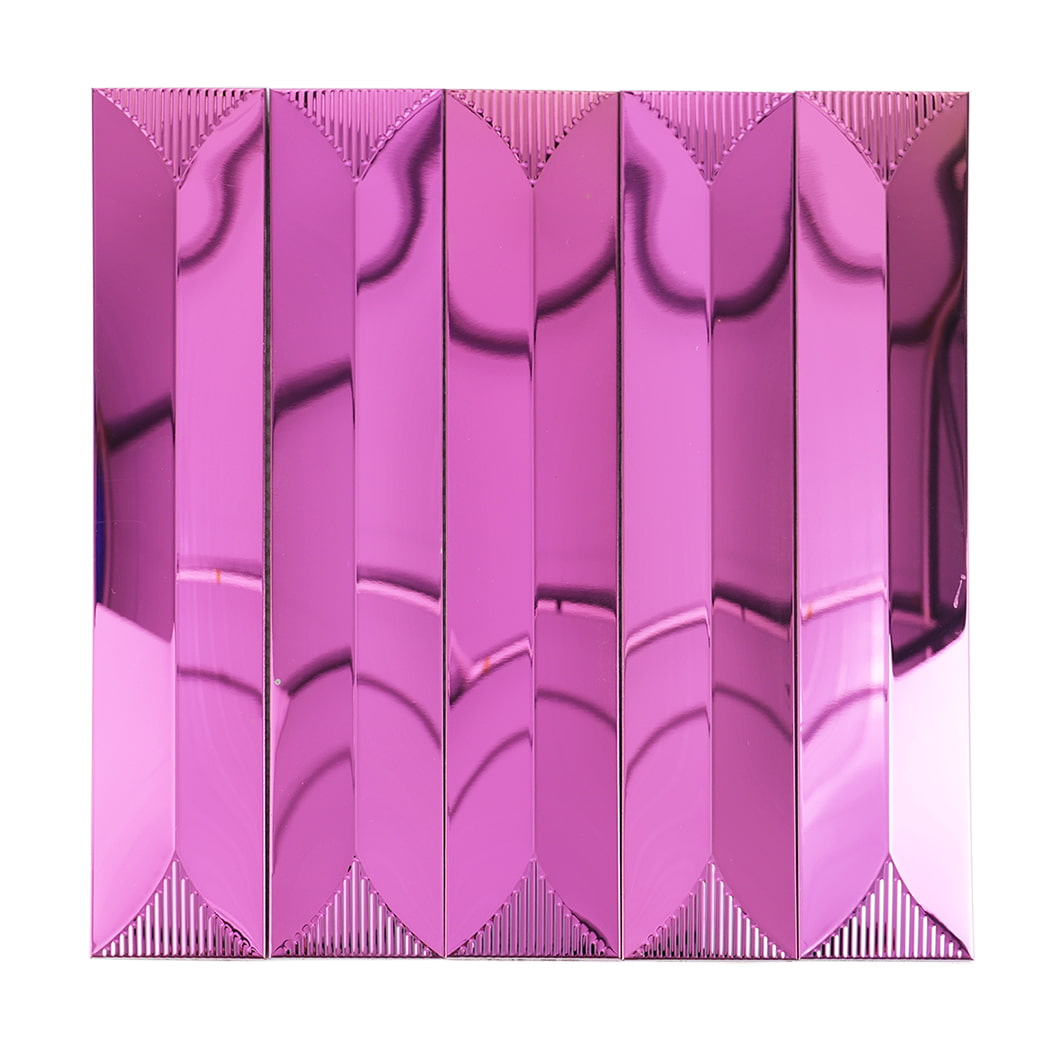 Front view of rose pink stainless steel mosaic tile with mirror finish
