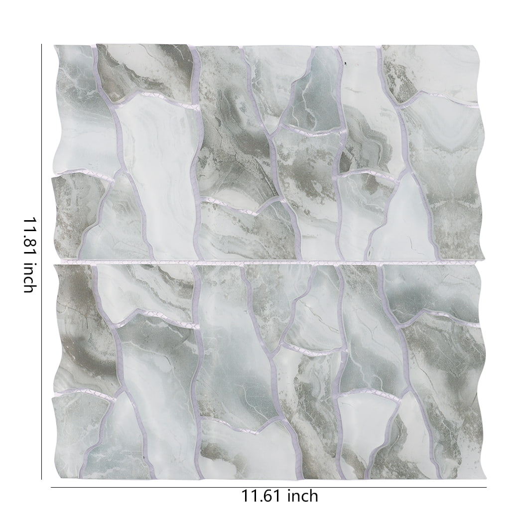Sage green white irregular glass mosaic tile sheet measuring 11.61 x 11.81 inches