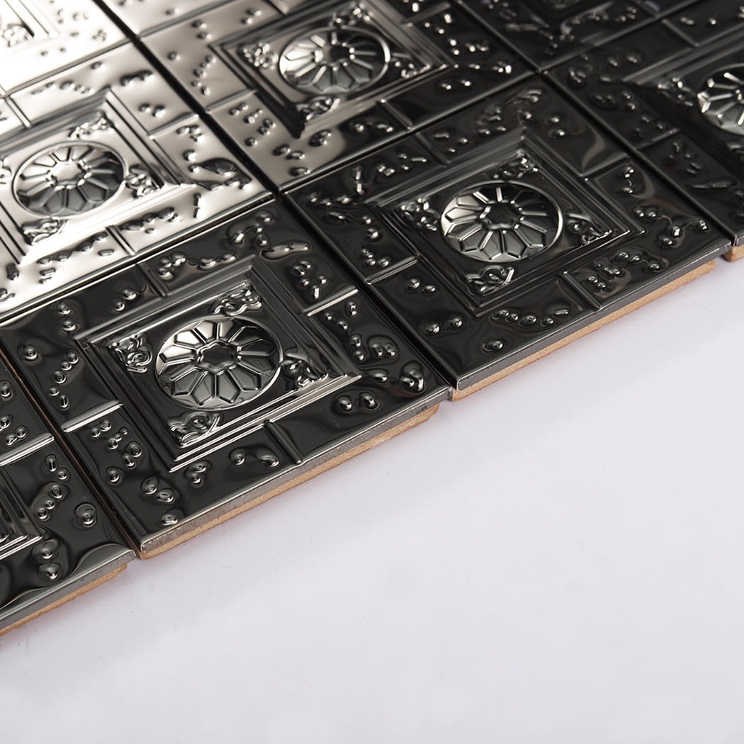 Side profile showing thickness and layered structure of metal mosaic tile sheet