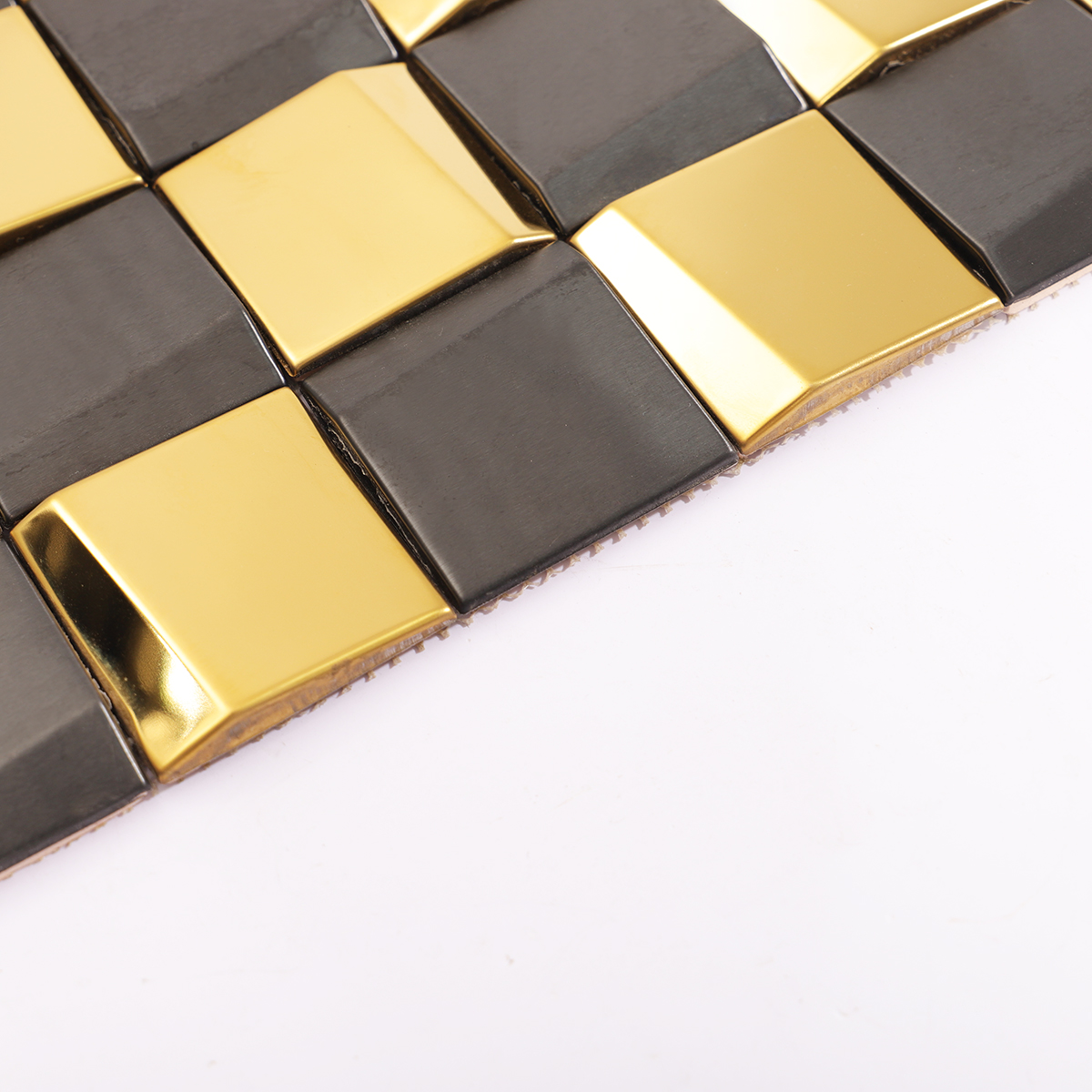 Side profile showing the raised 3D effect of the stainless steel tiles.