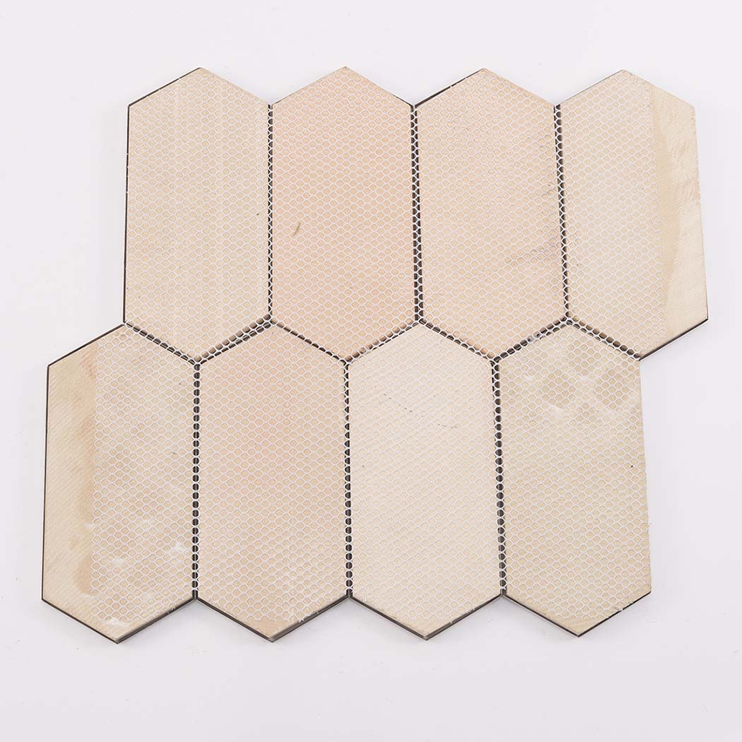Back side mesh mounted silver brushed hexagon mosaic sheet