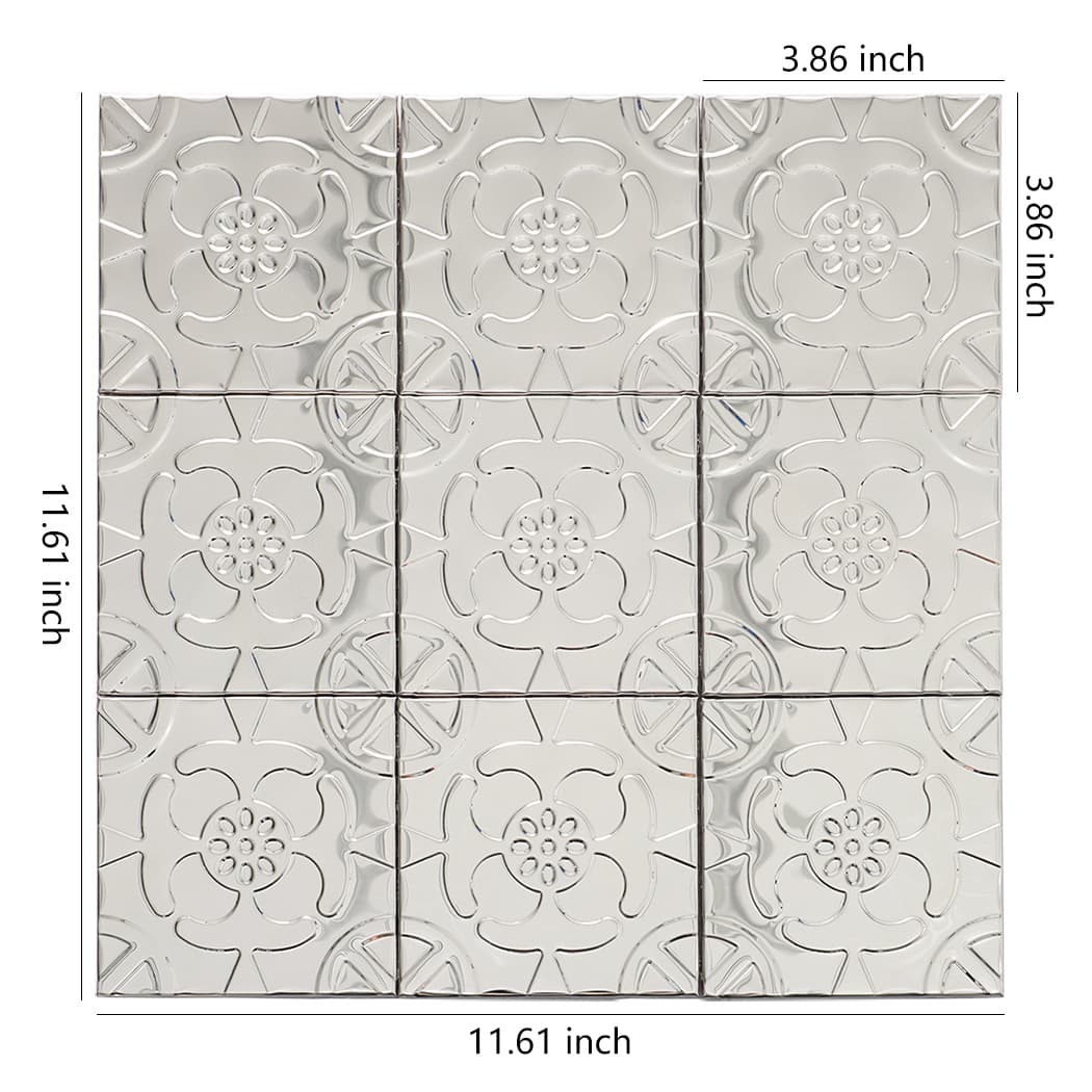 Silver embossed flower mosaic tile sheet 