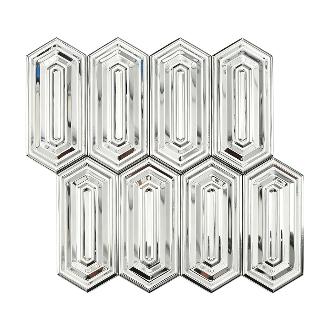 Layout view silver mirror stainless steel hexagon mosaic tile sheet