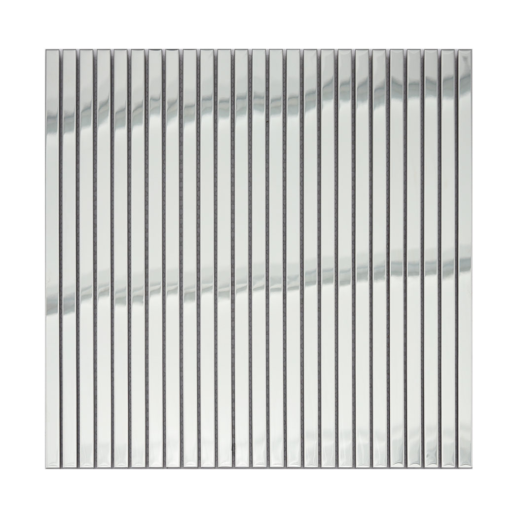 Front view of silver stainless steel pencil tile sheet