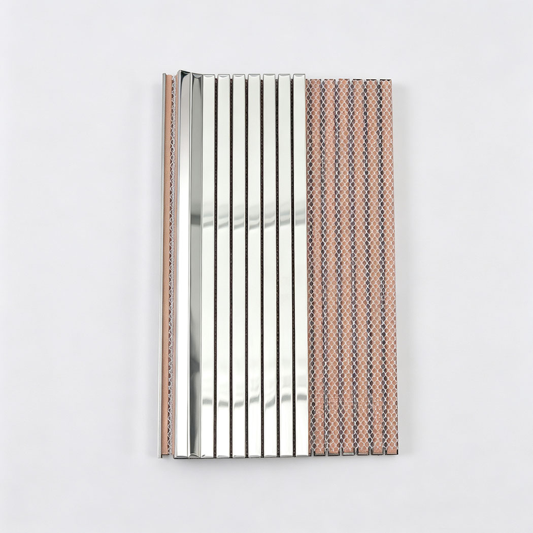 Silver stainless steel pencil tile sheet with mesh backing