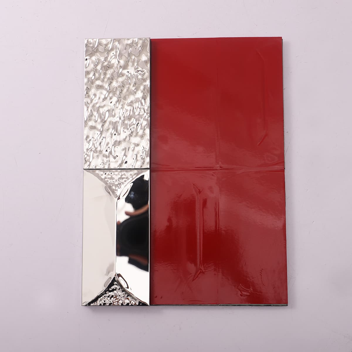 Silver tile with red adhesive backing, mesh not visible