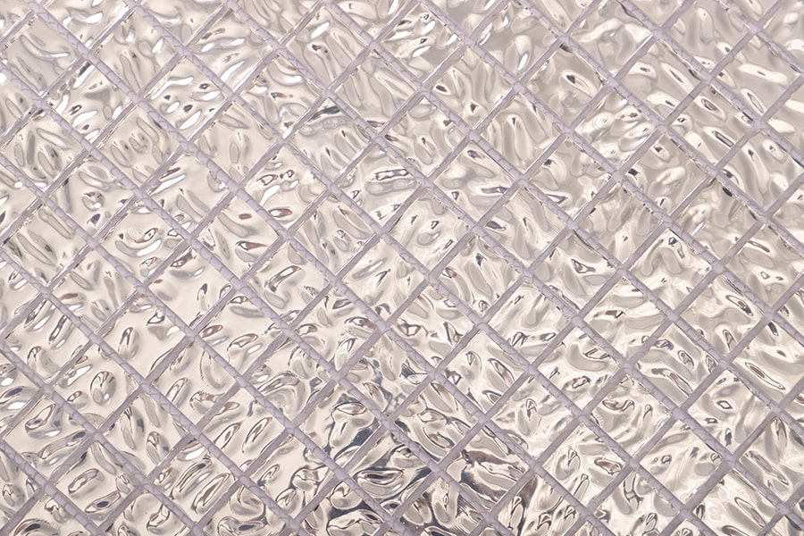  reflective silver glass mosaic panel in wide view