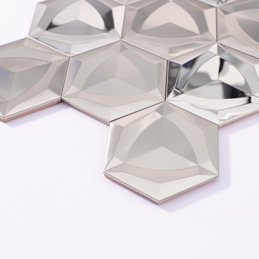 Edge view of silver hexagon stainless steel mirror tile