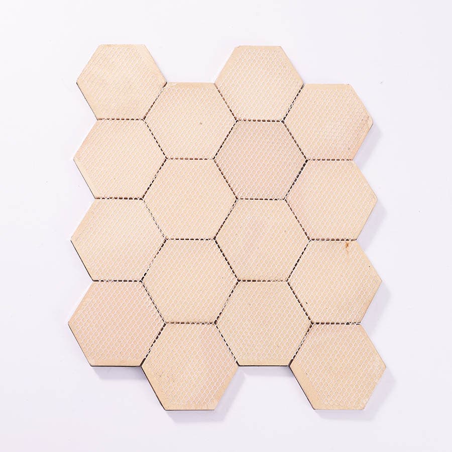 Back view of silver hexagon mirror tile sheet