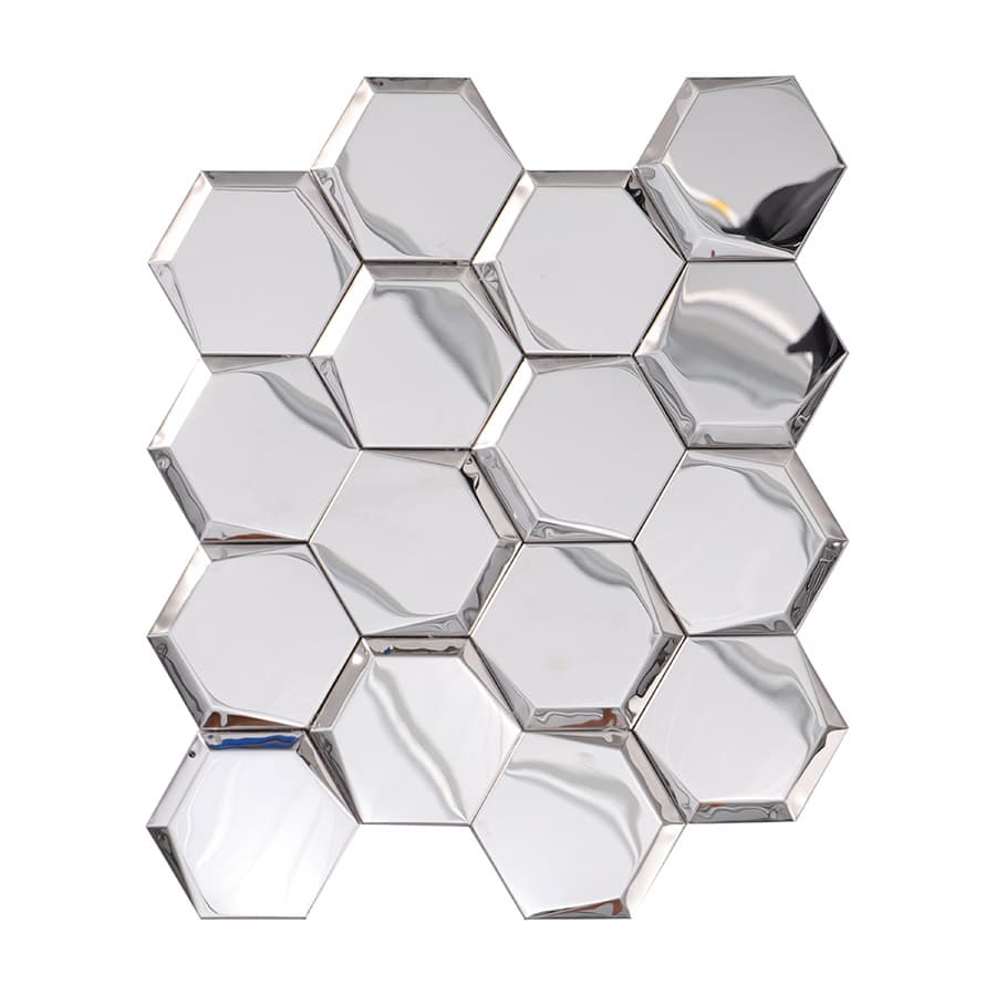 Full sheet of silver hexagon mirror tile