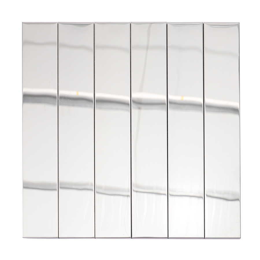 Front view of silver mirror stainless steel long strip mosaic tile