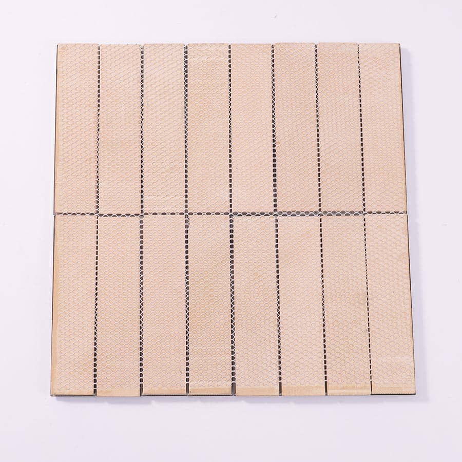 Back view of silver stainless steel long strip mosaic tile sheet