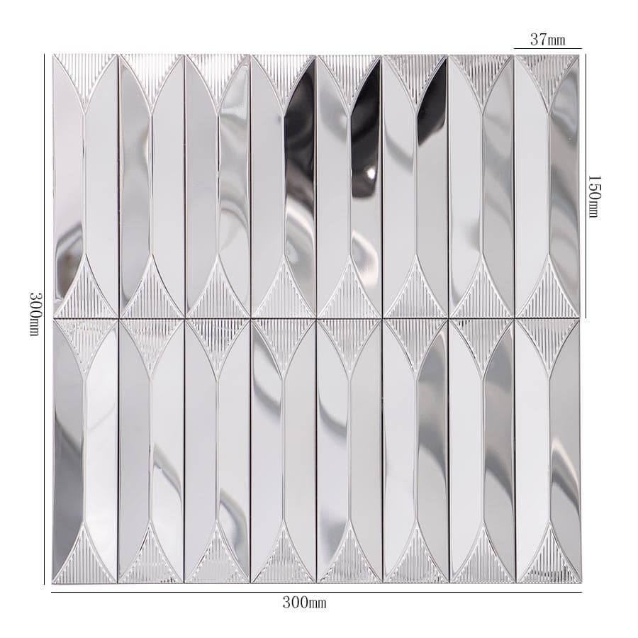 Silver stainless steel long strip mosaic tile with size measurements